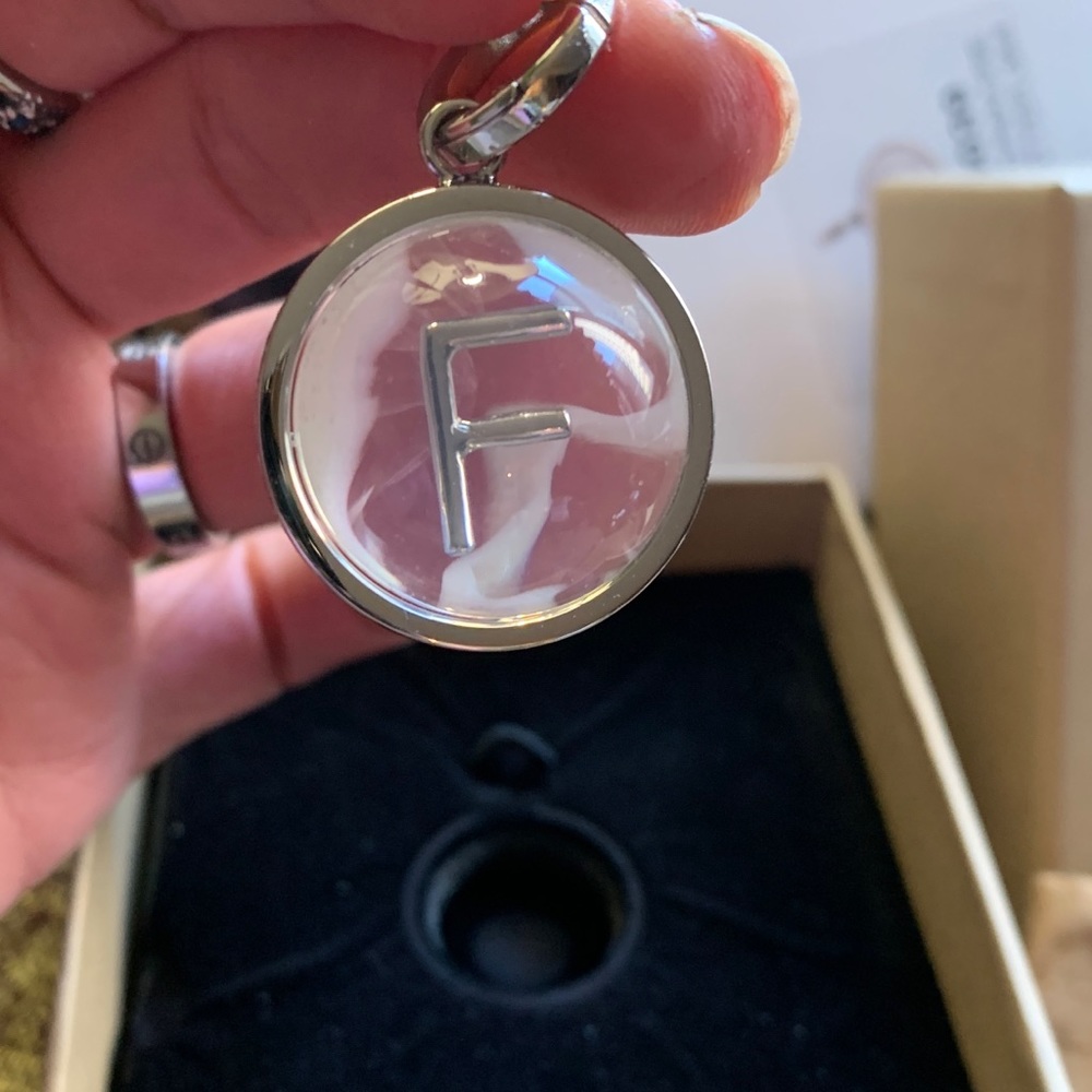 Authentic BURBERRY Silver "F" crystal ball Keychain/charm/pendant